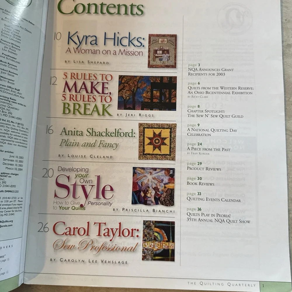 Quilting Quarterly Magazine Vintage Summer 2003